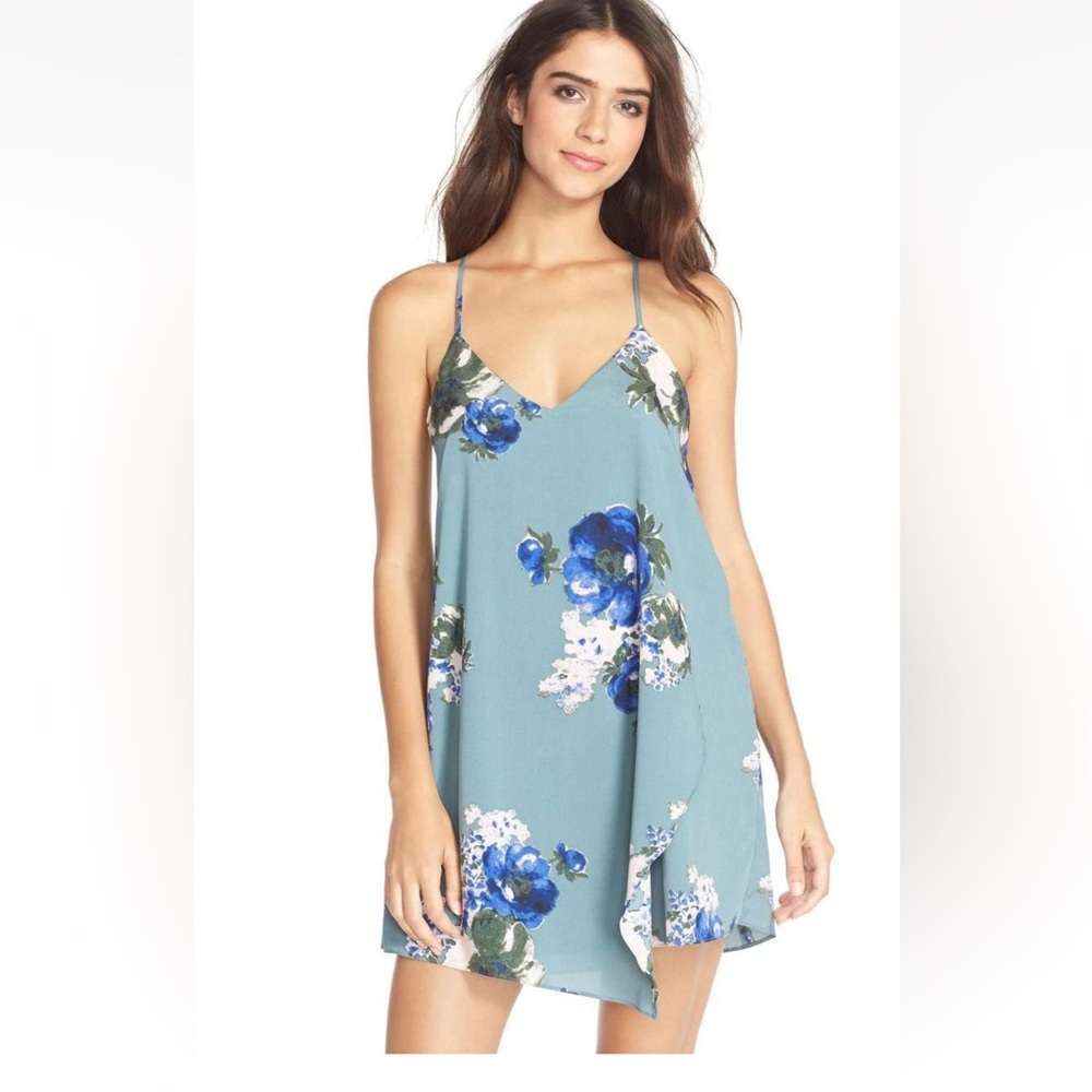 Free People Intimately Cascade Floral Dress slip MED in Teal Blue lingerie